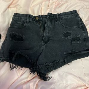 Off black ripped high rise shorts